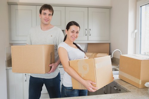 Office furniture and equipment prepared for a local Deptford move